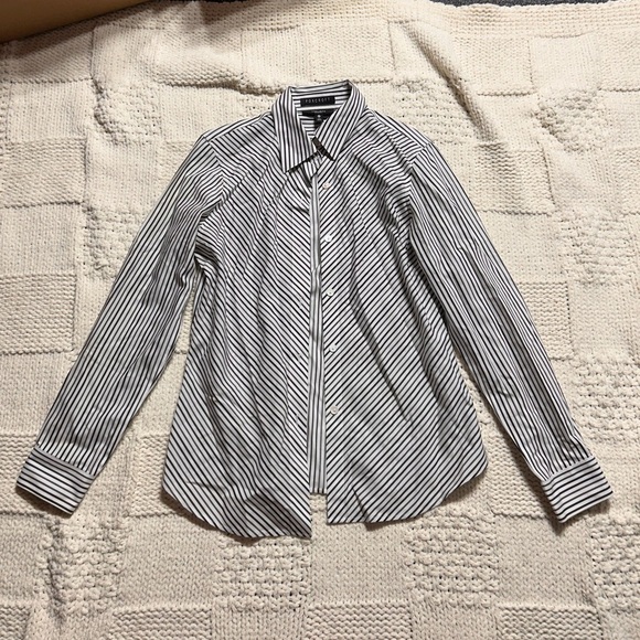 Foxcroft Non Iron Fitted Black and White Stripe Button Up - Picture 3 of 4